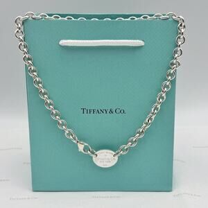 Tiffany & Co Return to Tiffany Oval Tag Choker Necklace Sterling Silver Gift Box